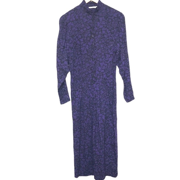 Vintage Eileen West long sleeve floral drop waist modest dress size 10 - Picture 1 of 11